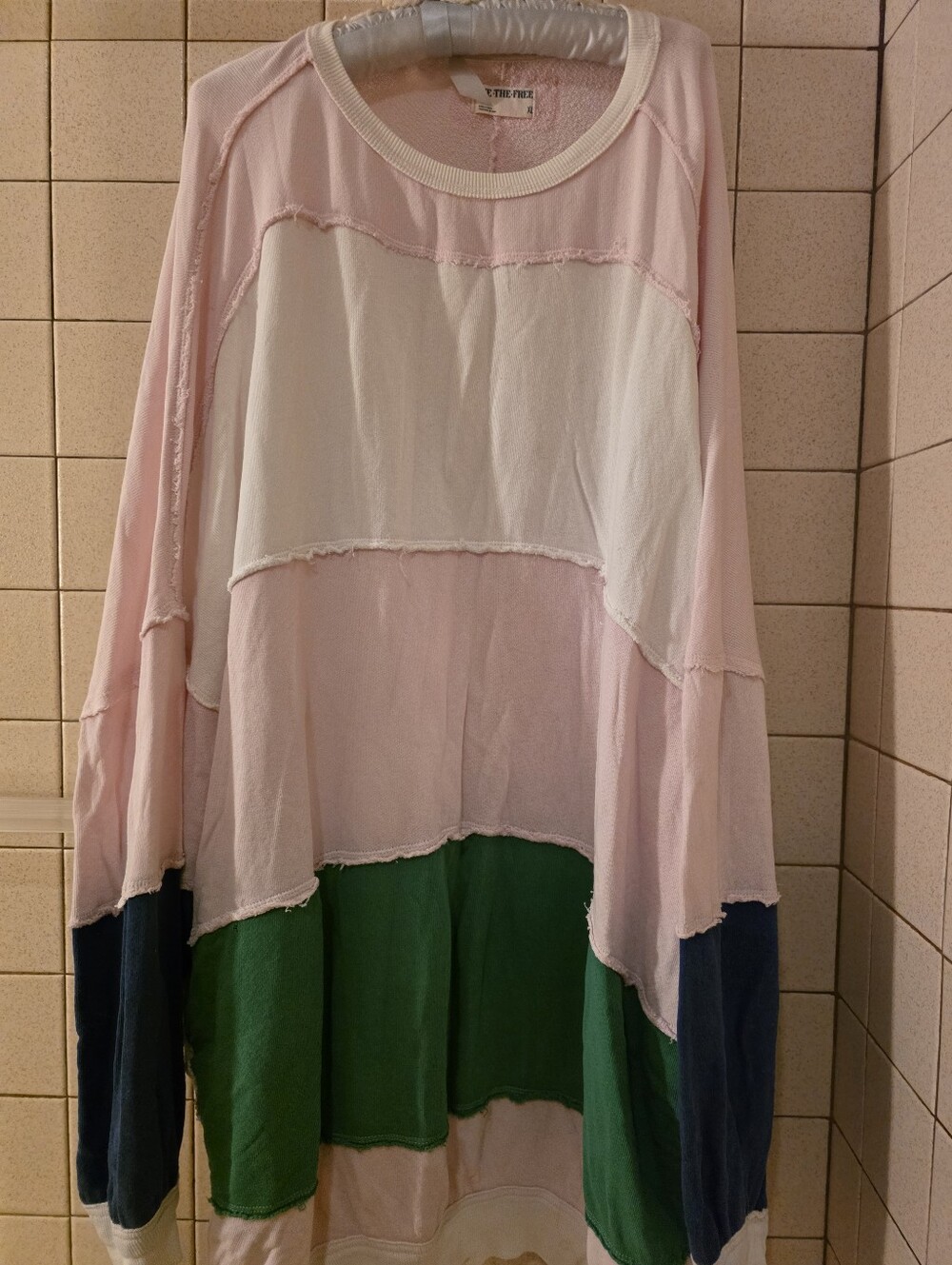 We The Free Oversized Colorblock Long Sleeve Top — Pink, White, Green, Navy